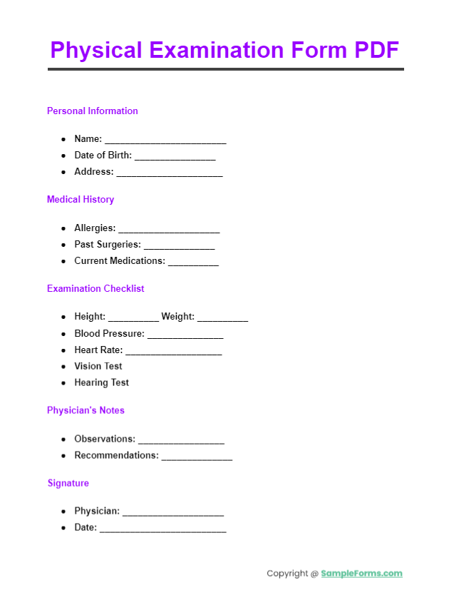 physical examination form pdf