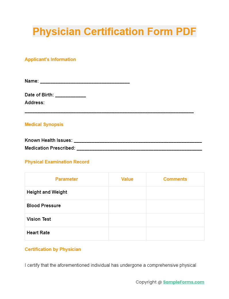 physician certification form pdf
