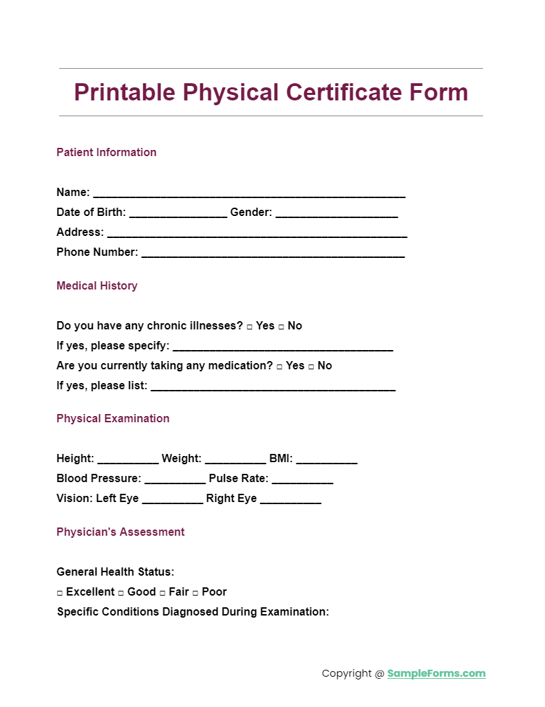 printable physical certificate form