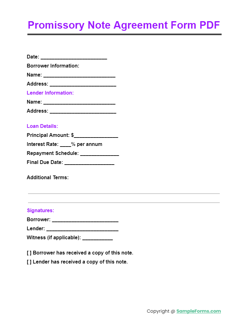 promissory note agreement form pdf