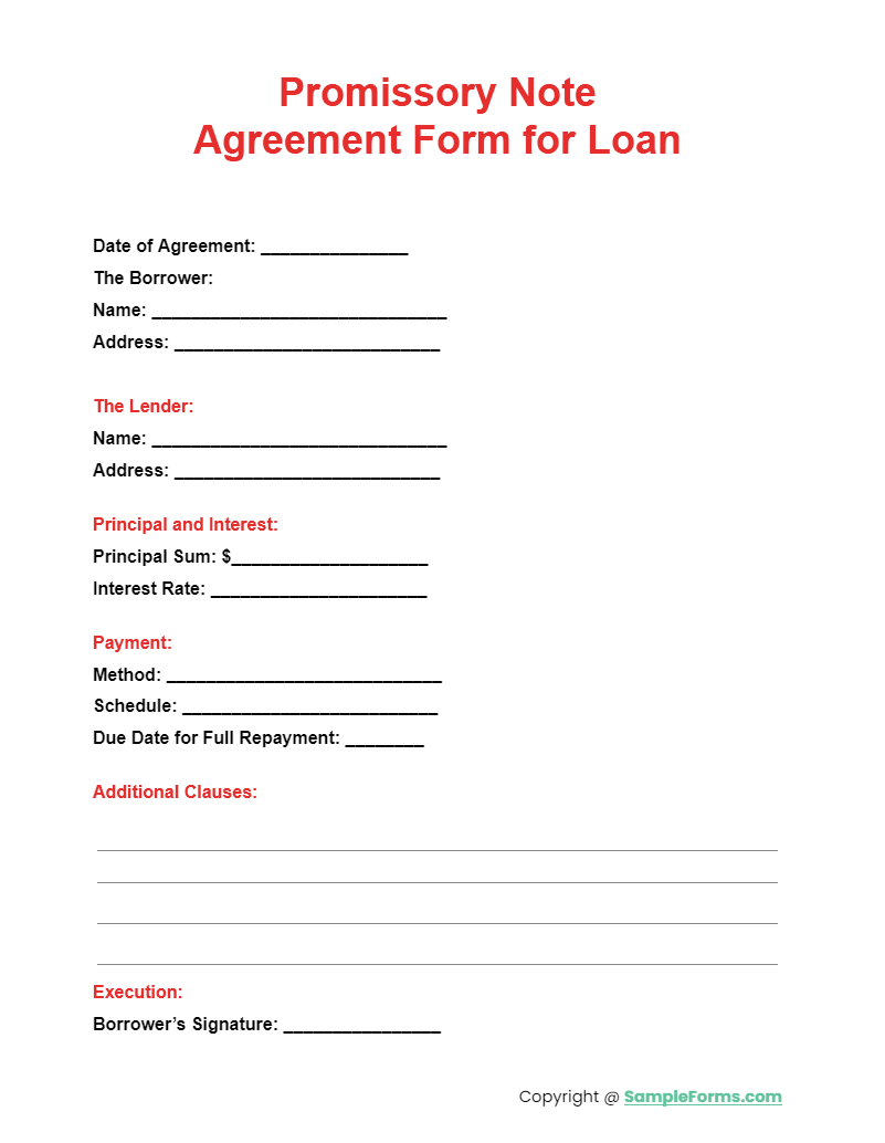 promissory note agreement form for loan
