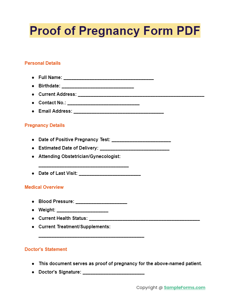 FREE 12 Proof Of Pregnancy Form Samples PDF MS WOrd Google Docs FREE 12 Proof Of Pregnancy Form Samples PDF MS WOrd Google Docs