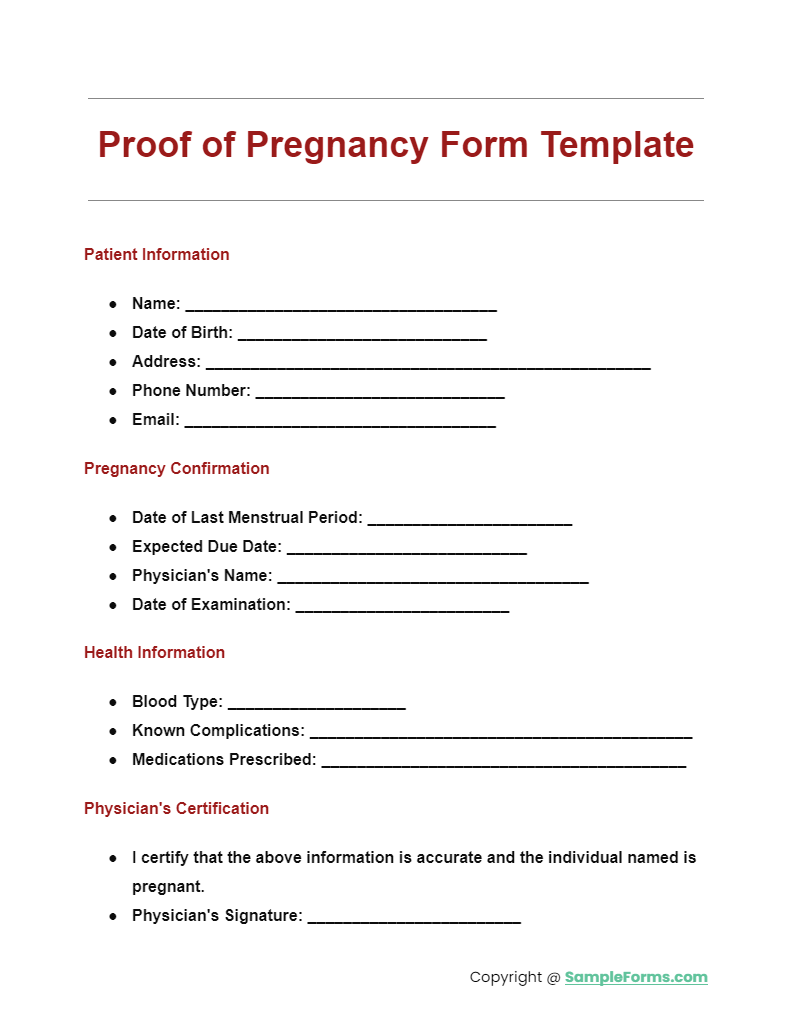 proof of pregnancy form template