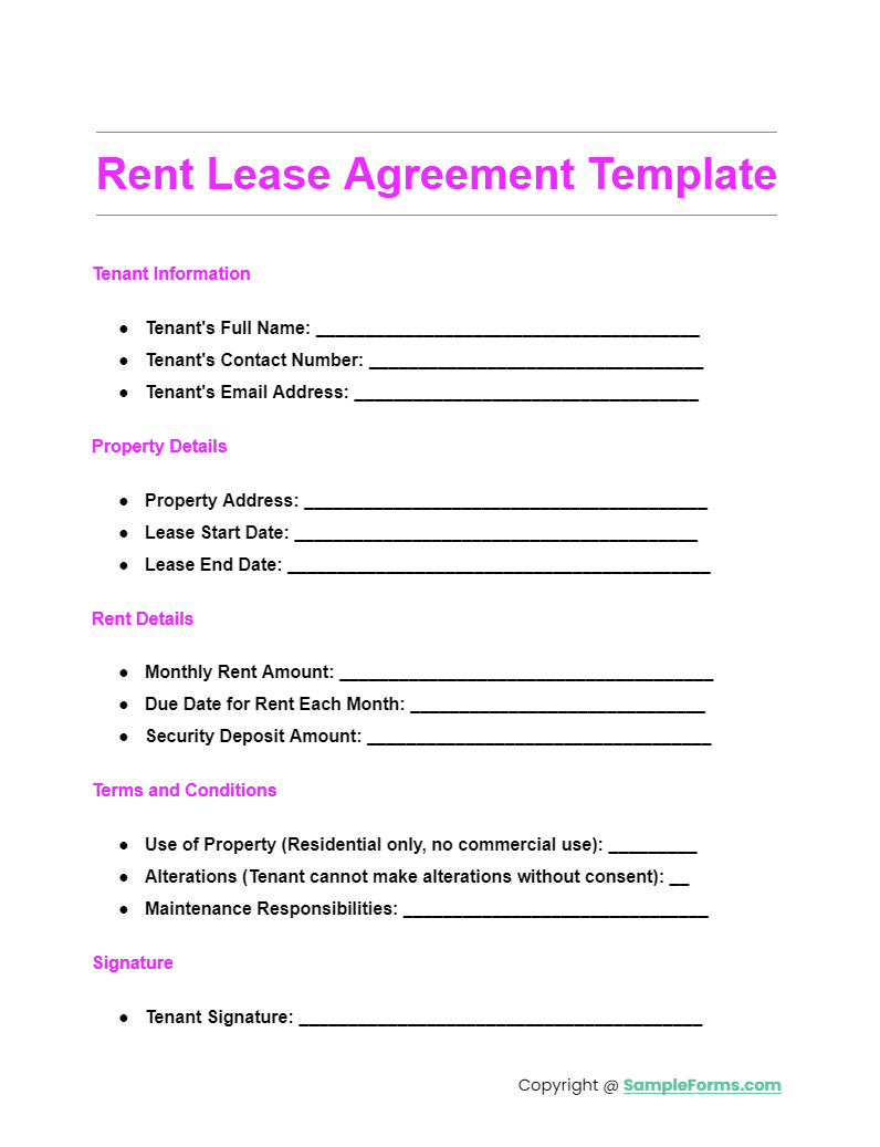 rent lease agreement template