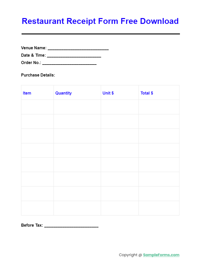 restaurant receipt form free download