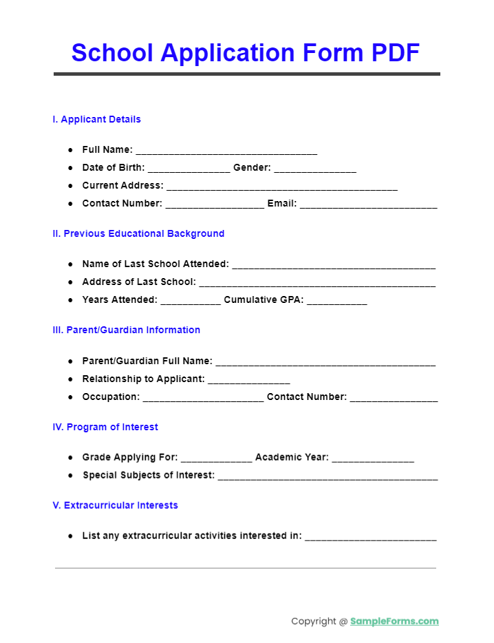 school application form pdf