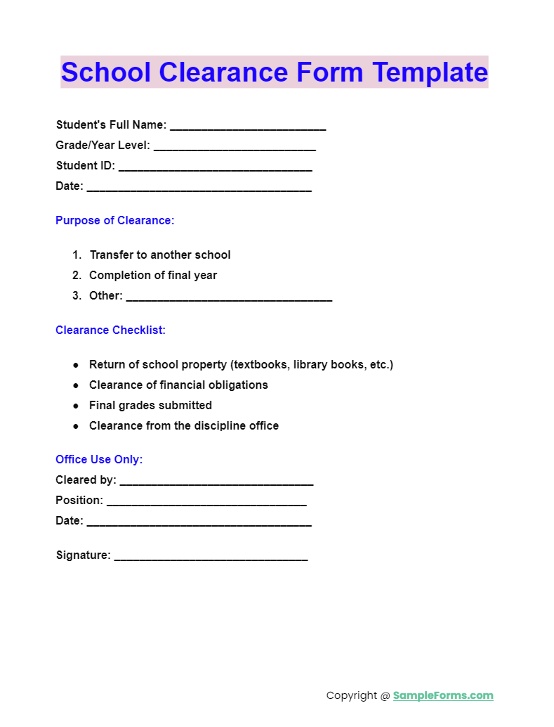 school clearance form template