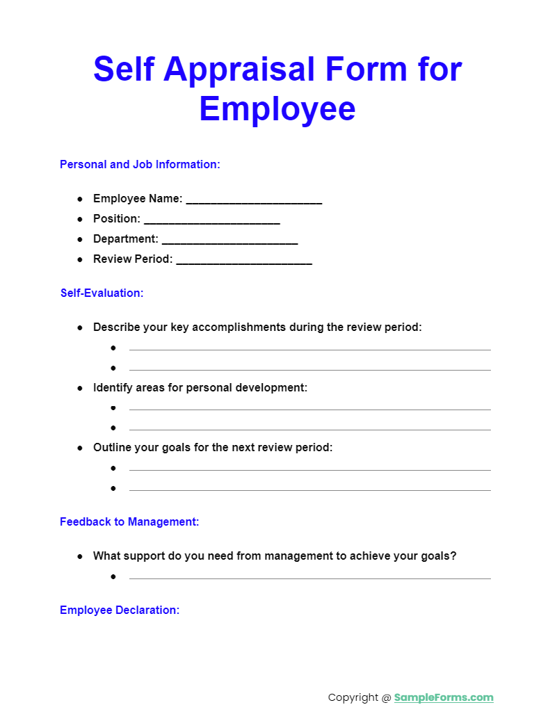 self appraisal form for employee