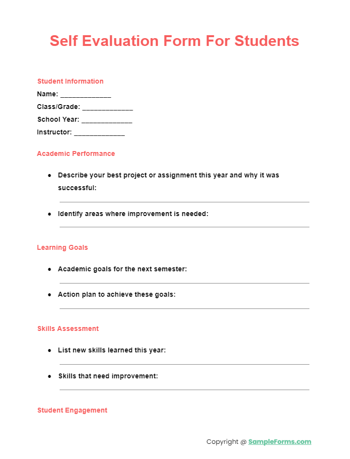 self evaluation form for students