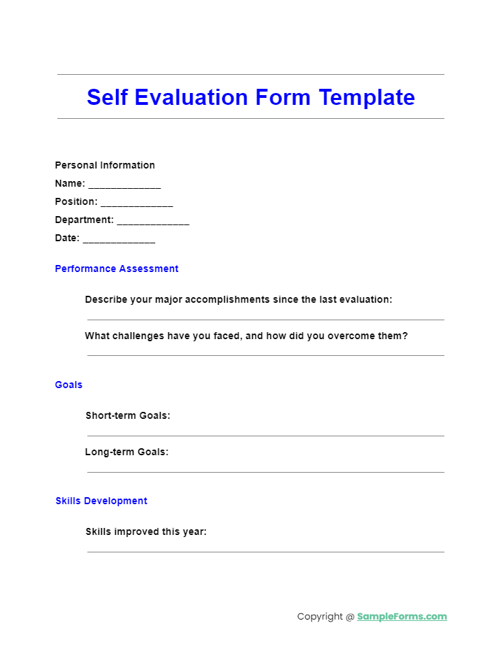 self evaluation form template