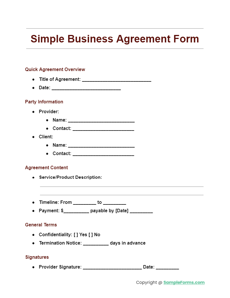 simple business agreement form