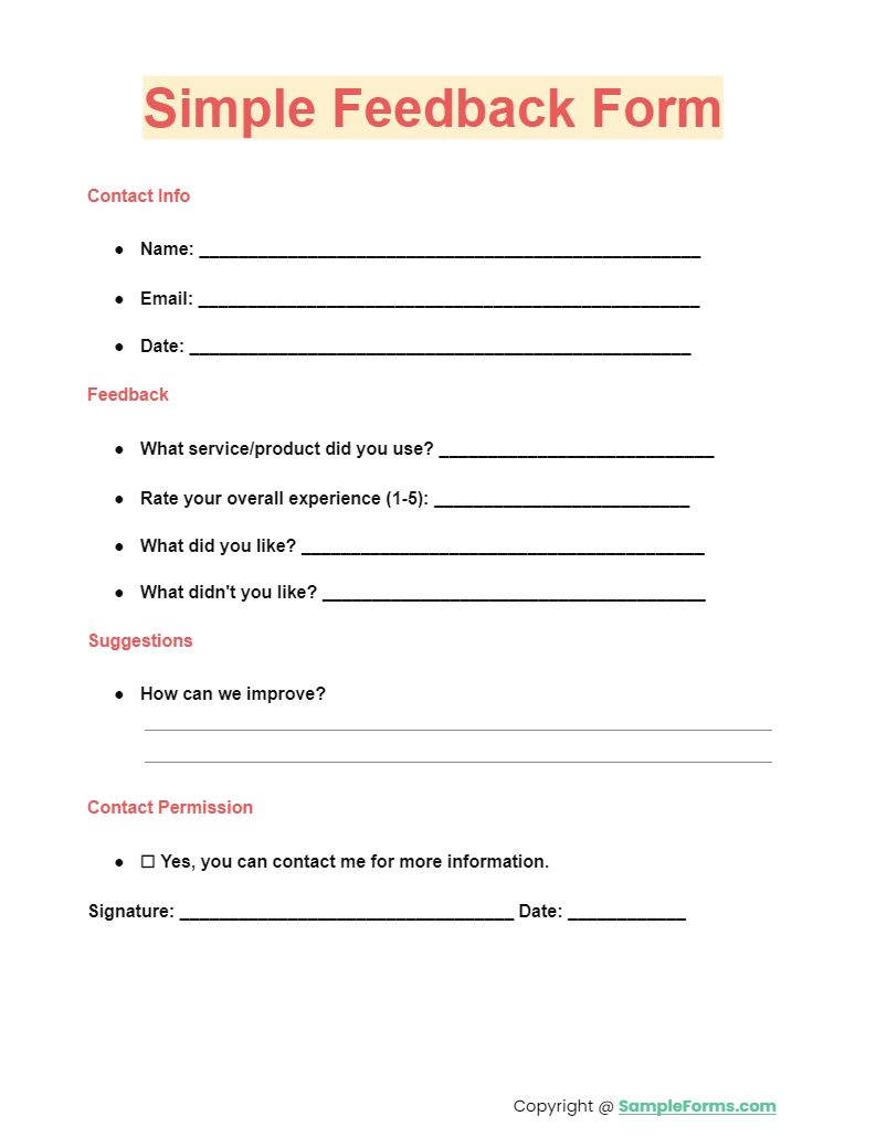 simple feedback form