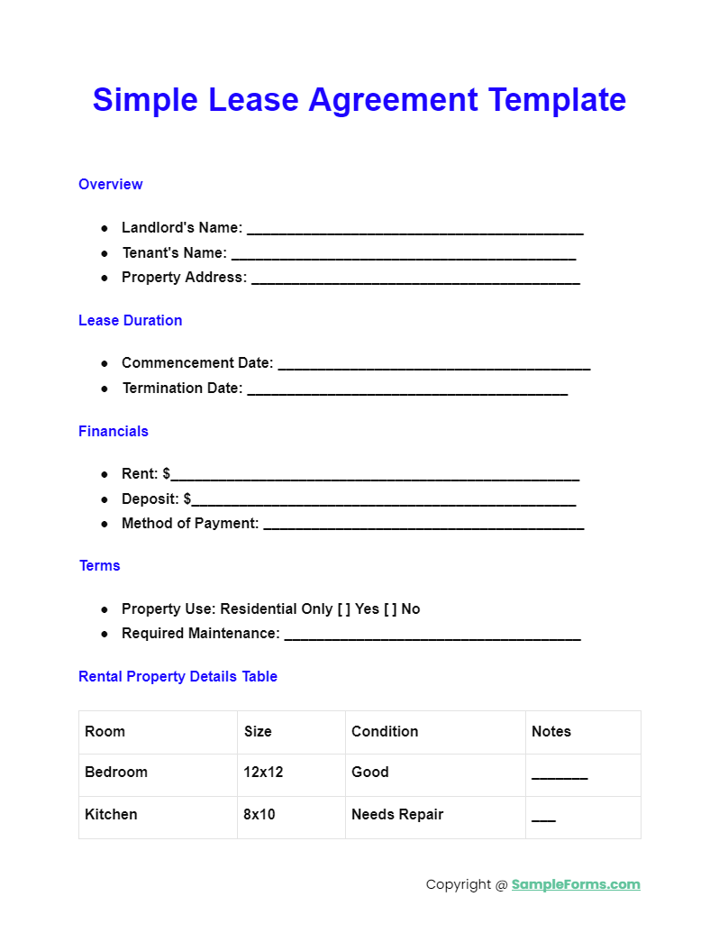 simple lease agreement templates