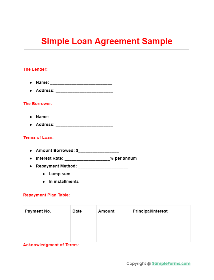 simple loan agreement sample