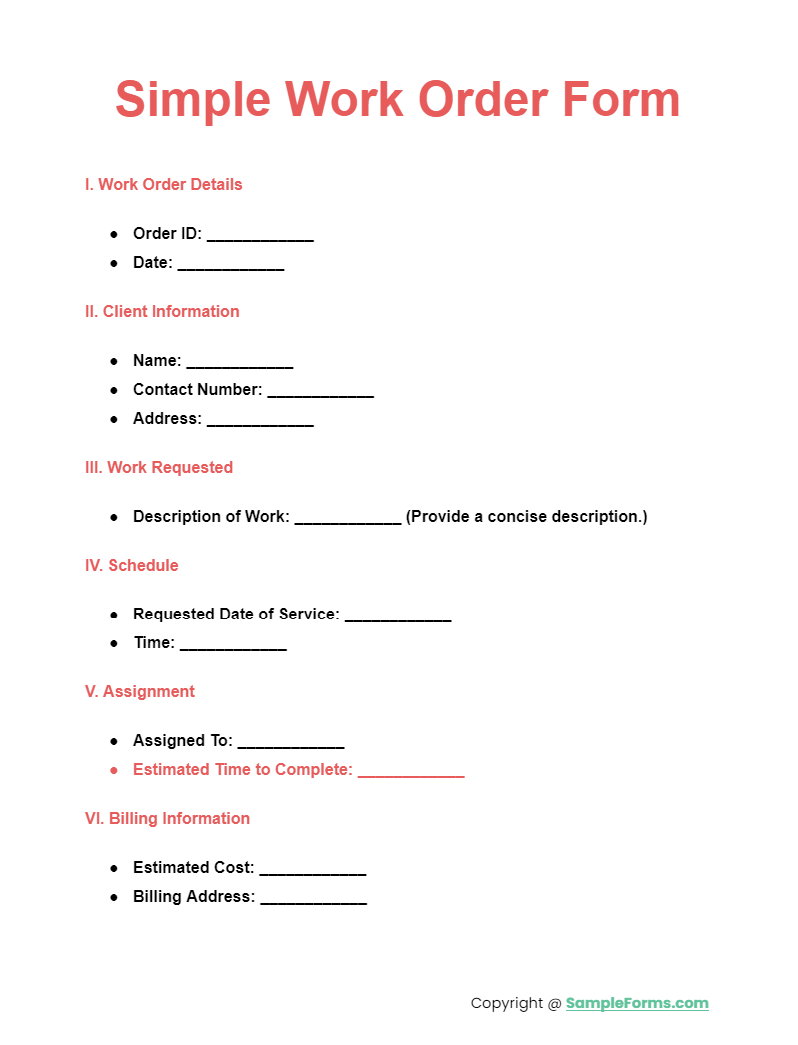 simple work order form
