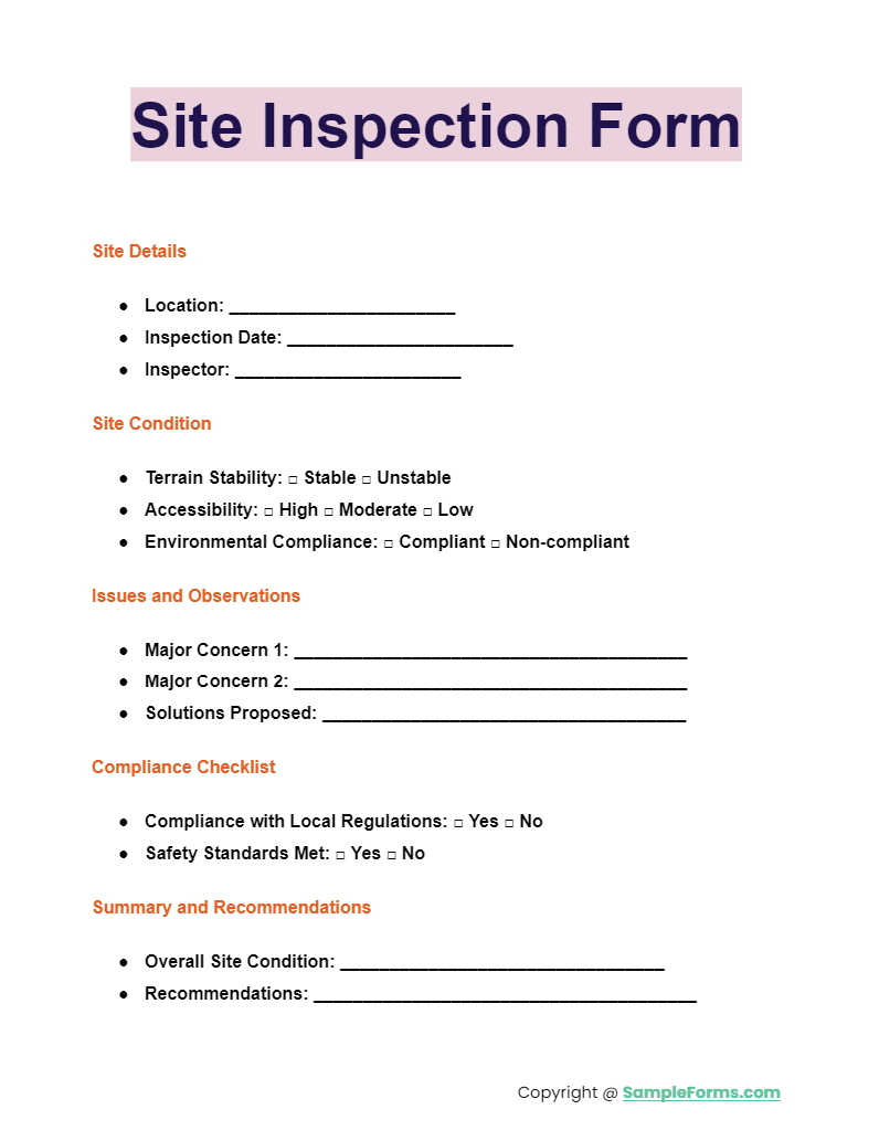 site inspection form