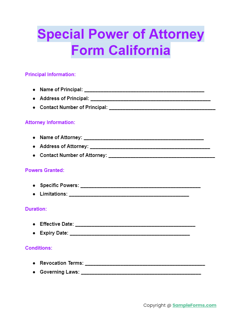 special power of attorney form california