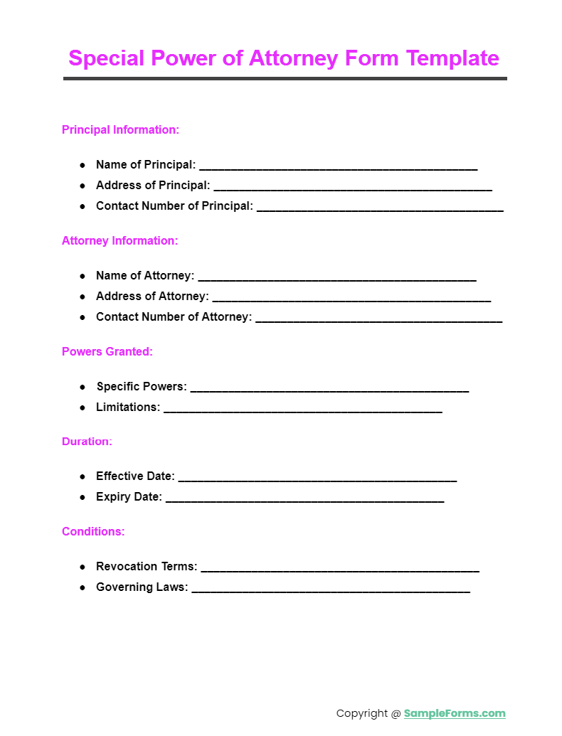 special power of attorney form template