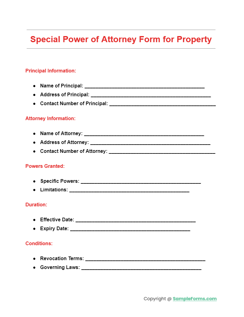 special power of attorney form for property