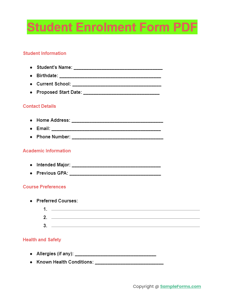 student enrolment form pdf