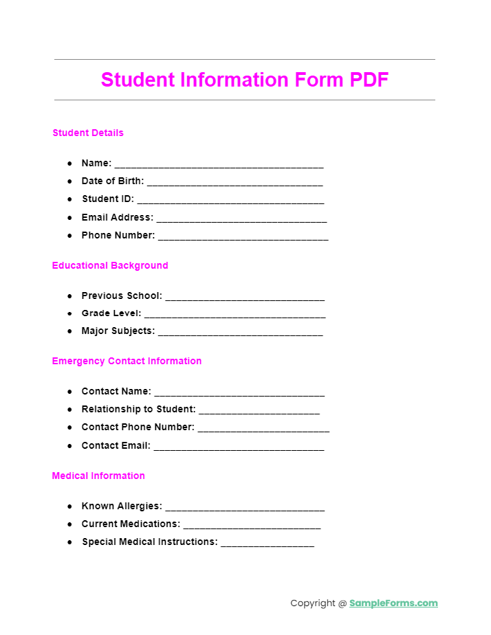 student information form pdf