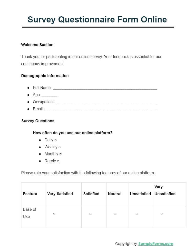 FREE 10+ Survey Questionnaire Form Samples, PDF, MS Word, Google Docs