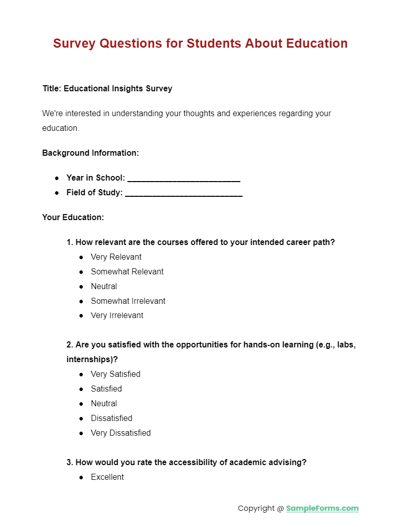 survey questions for students about education