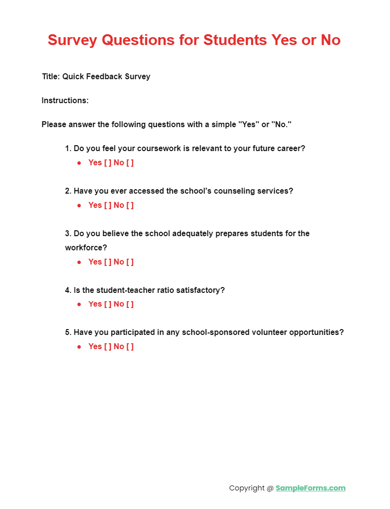 survey questions for students yes or no