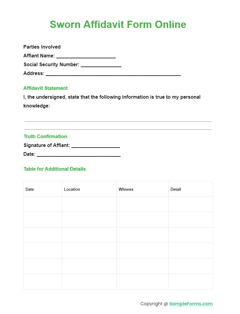 sworn affidavit form online