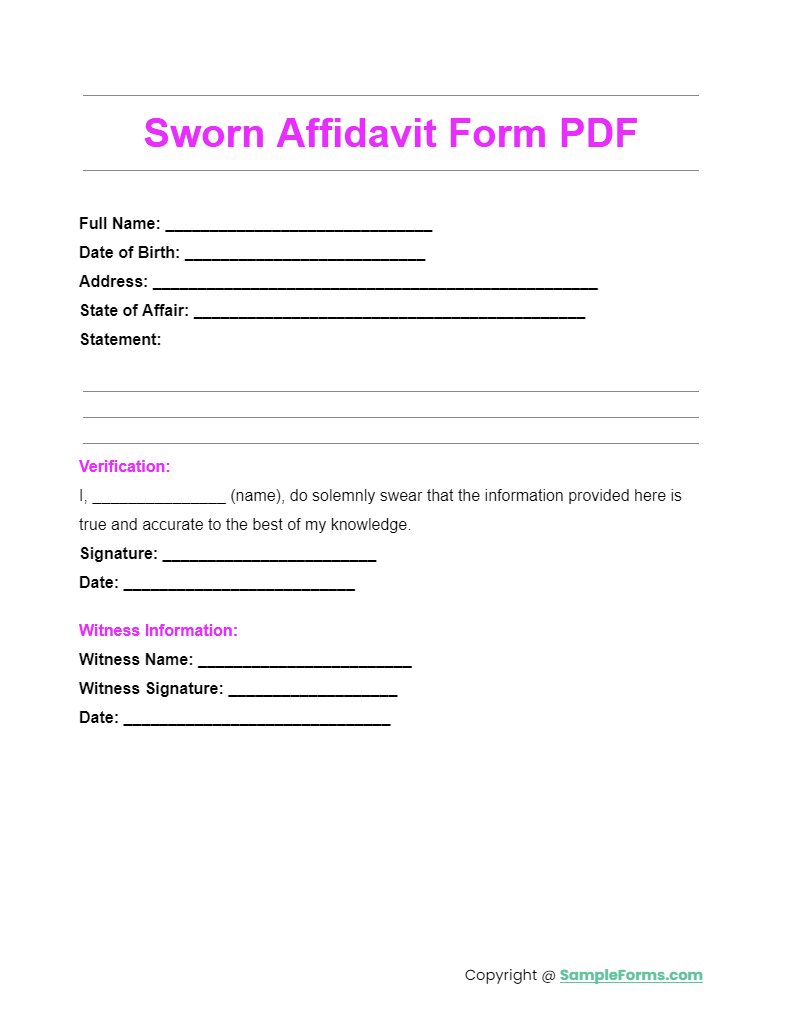 sworn affidavit form pdf