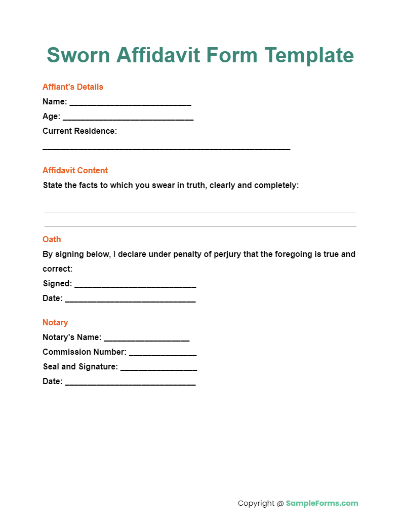 sworn affidavit form template