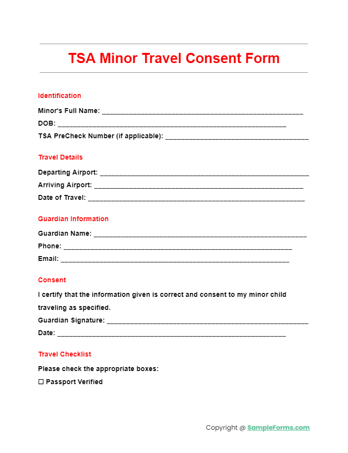 tsa minor travel consent form