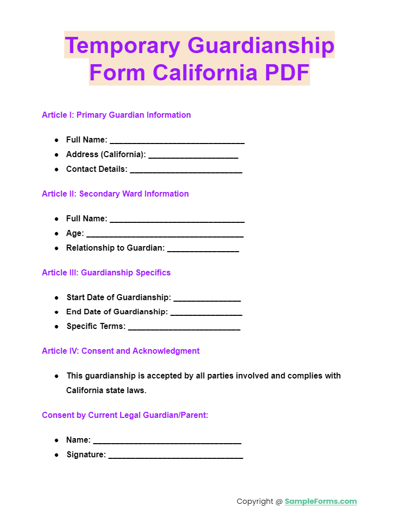 temporary guardianship form california pdf