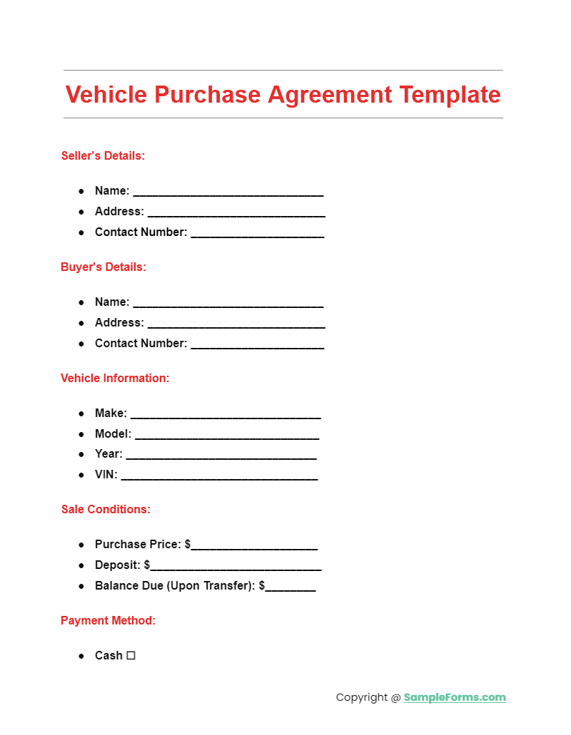 vehicle purchase agreement template