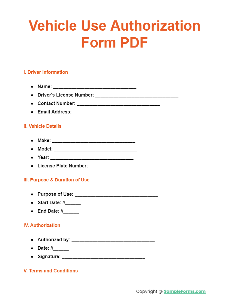 vehicle use authorization form pdf