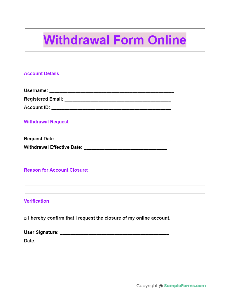 withdrawal form online