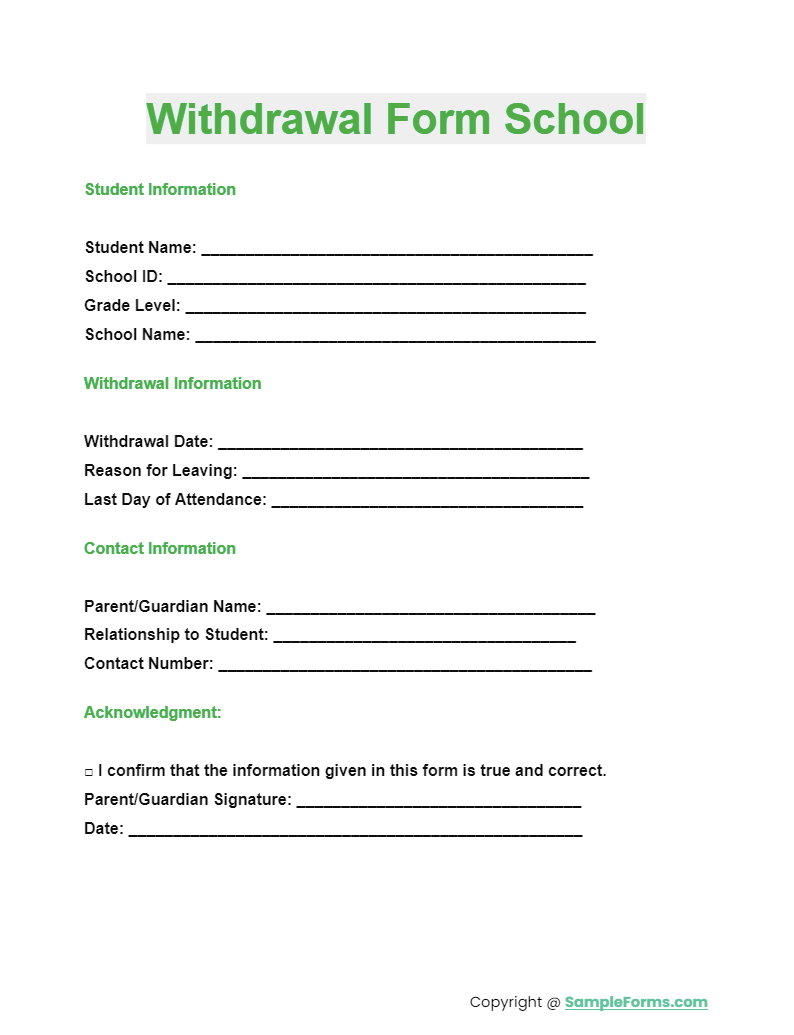 withdrawal form school