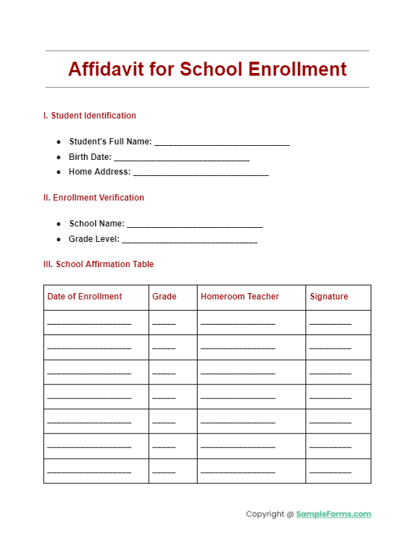 affidavit for school enrollment