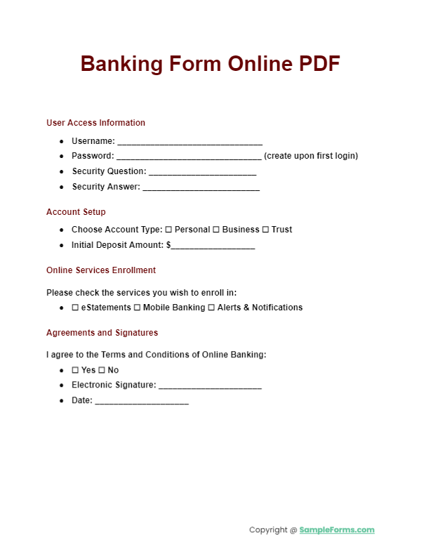 banking form online pdf
