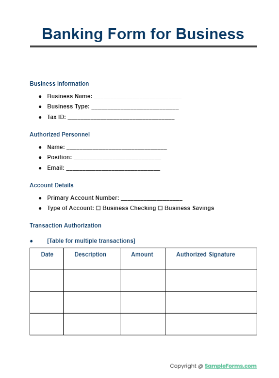 banking form for business