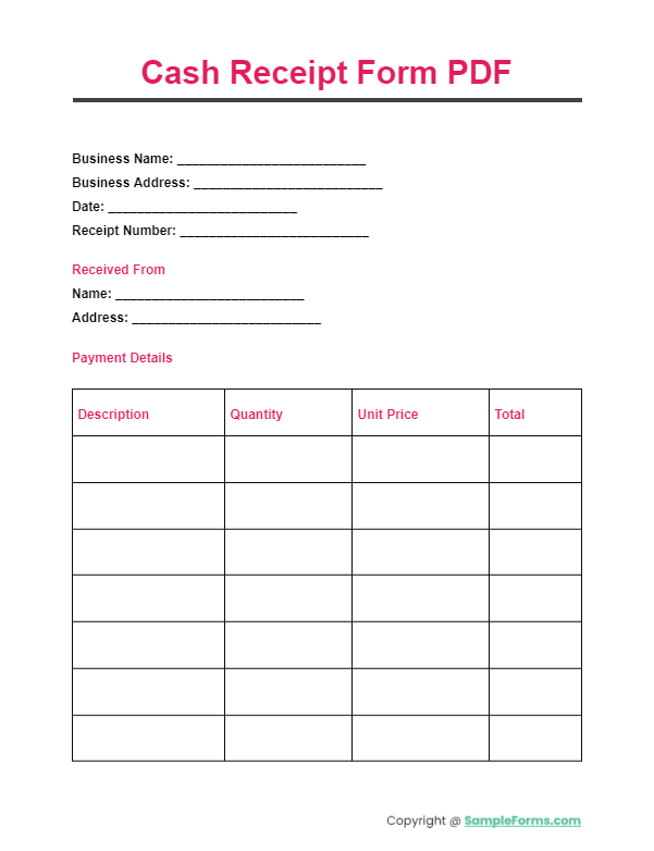 FREE 16+ Cash Receipt Form Samples, PDF, MS Word, Google Docs, Excel