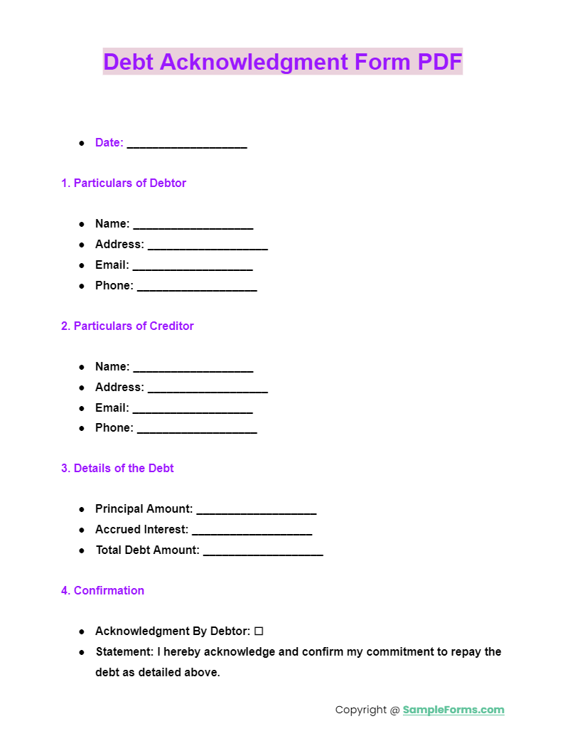 debt acknowledgment form pdf