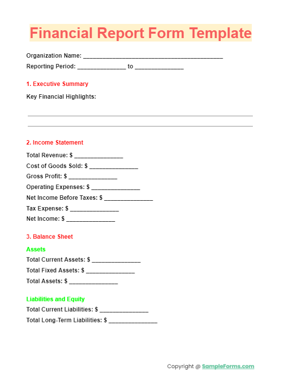 financial report form template