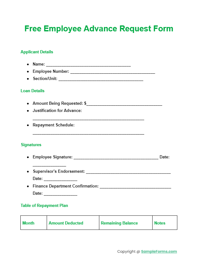 free employee advance request form