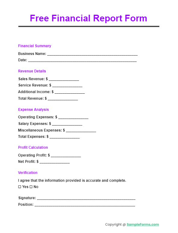 free financial report form