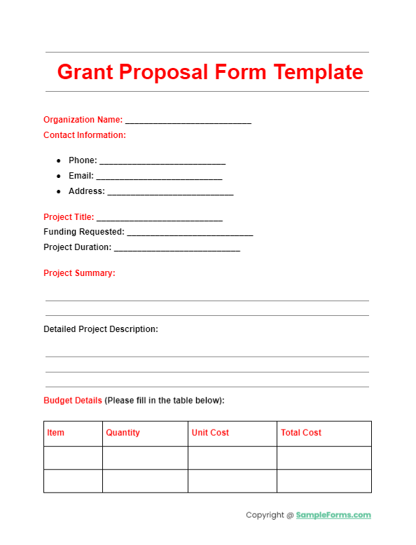 grant proposal form template