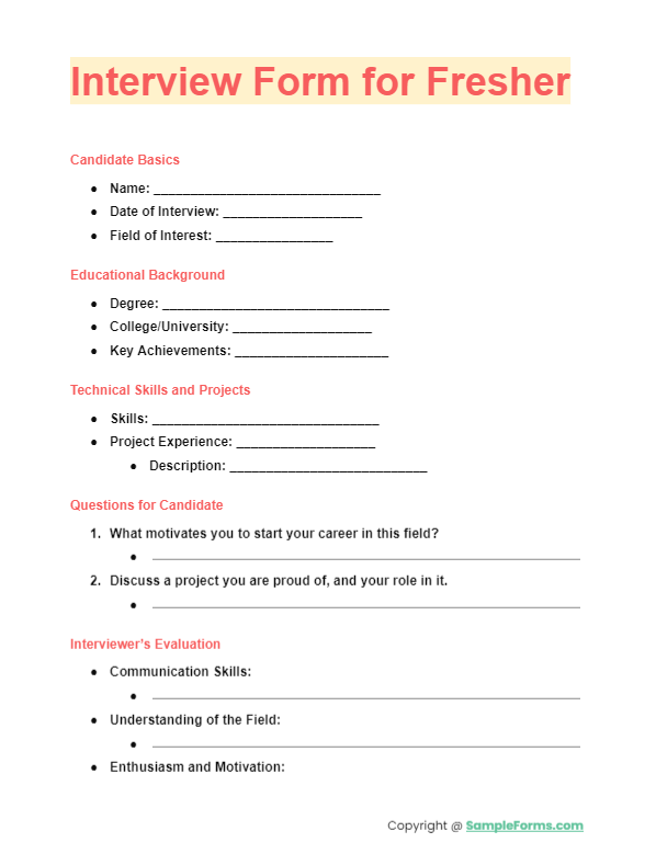 interview form for fresher