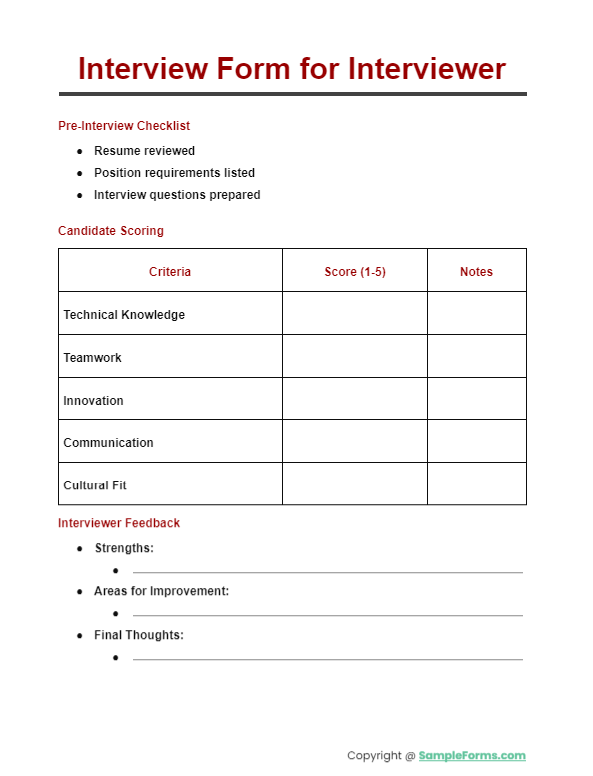 interview form for interviewer
