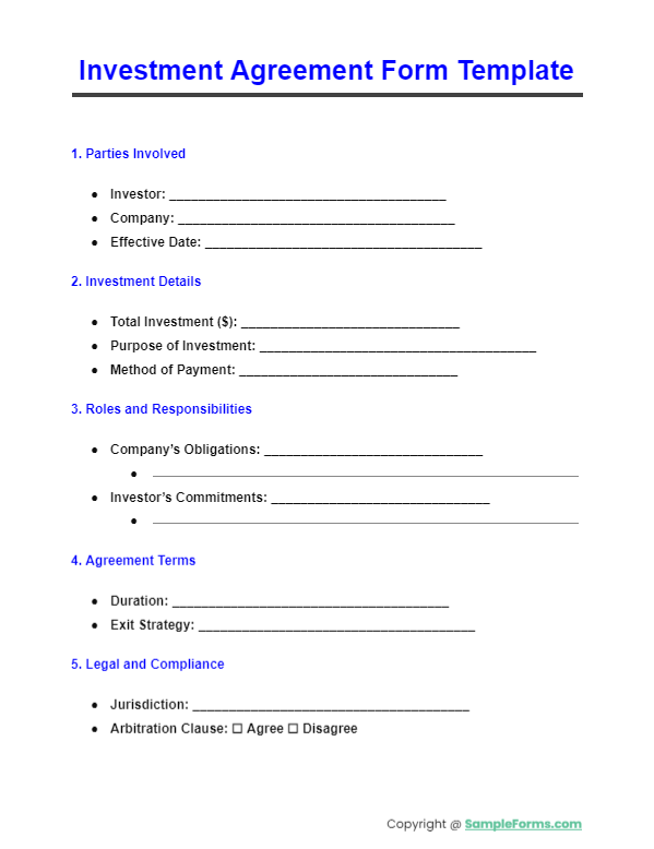 investment agreement form template