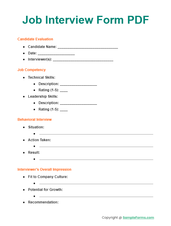 job interview form pdf